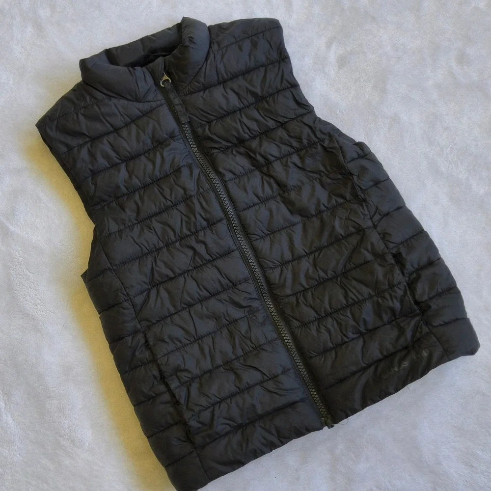 Lands' End Puffer Vest Kids Small 6-7 Black Quilted Full Zip Sleeveless Jacket
